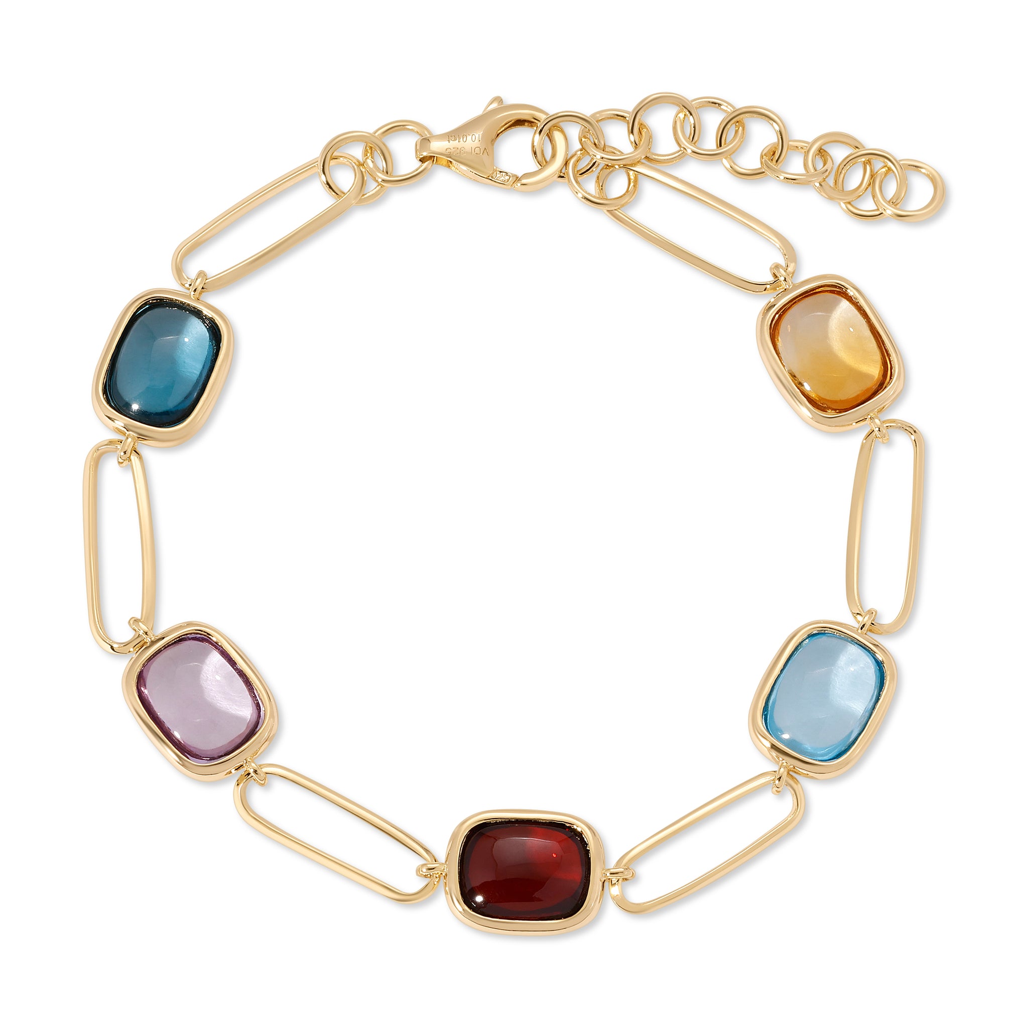 Color Candy Collection Bracelet 13.82 CTW with 7 Oval Shape Blue Topaz 14K Gold Plated Silver