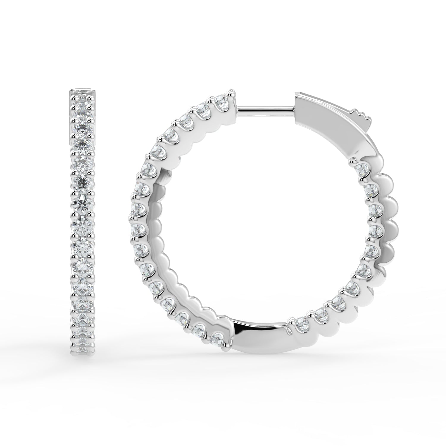 2CTW Natural Diamond Hoops Earrings 21.40mm Diam set on 14K GOLD