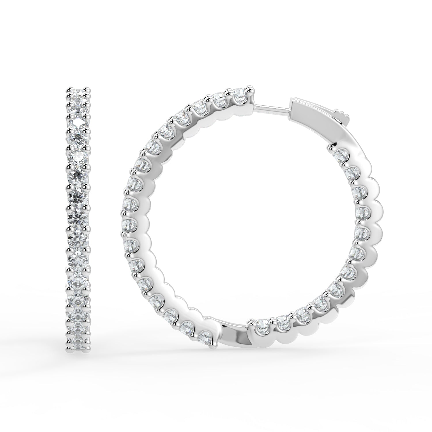 1.5CTW Natural Diamond Hoops Earrings 20.30mm Diam set on 14K GOLD