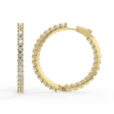 5CTW Natural Diamond Hoops Earrings 32.80mm Diam set on 14K GOLD