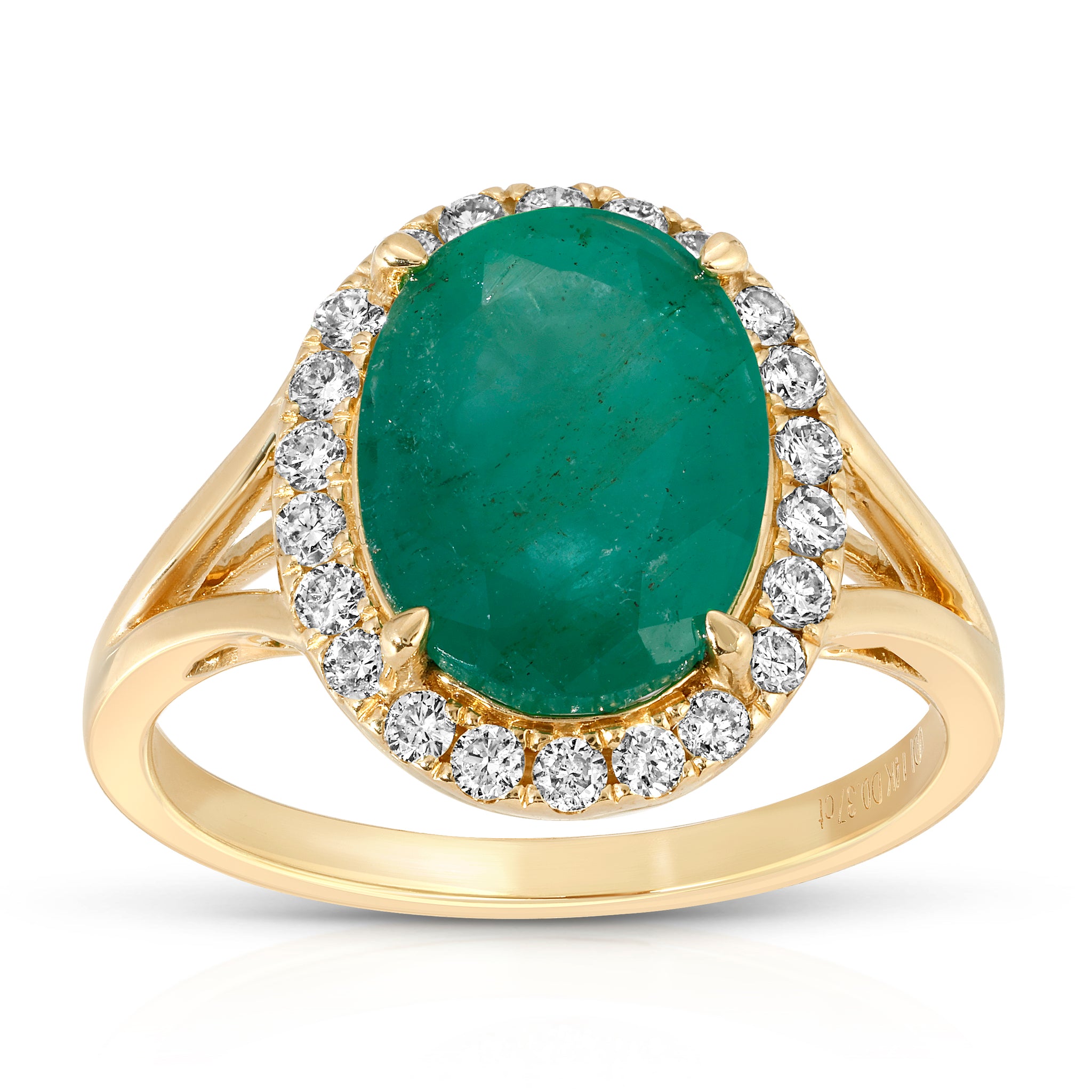 Green Majesty Collection with 4.3 CT Natural Emerald Gemstone Oval Shape Center 22 Side Diamonds 0.41 CTS set on 14K Yellow Gold 4.1 Gr