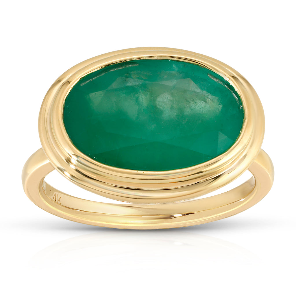 Green Majesty Collection with 3.04 CT Natural Emerald Gemstone Oval Shape Center set on 14K Yellow Gold 3.6 Gr