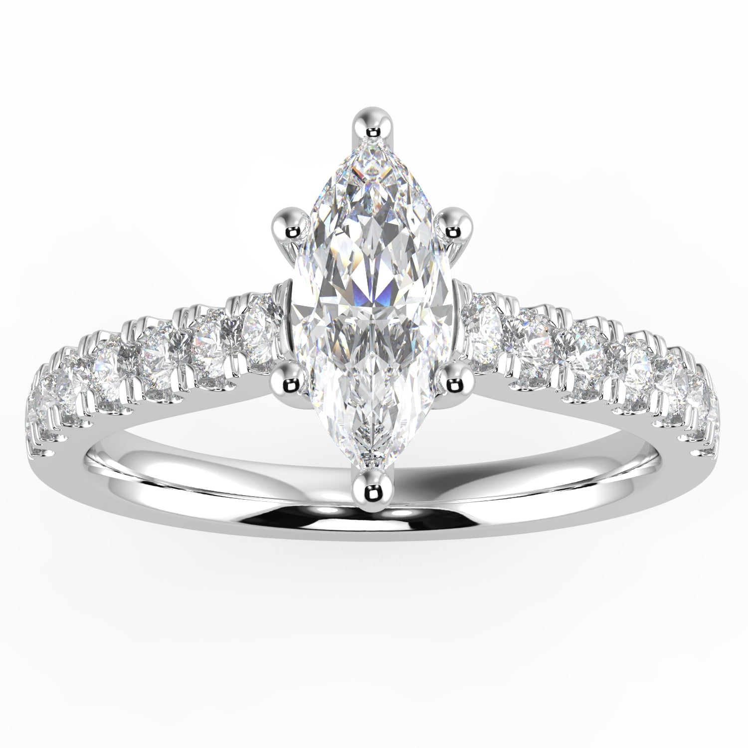 Natural Diamond Slim Shank Ring with 0.70ctw Marquise Shape Center & 0.30 Round Side Stones Set on 14K GOLD