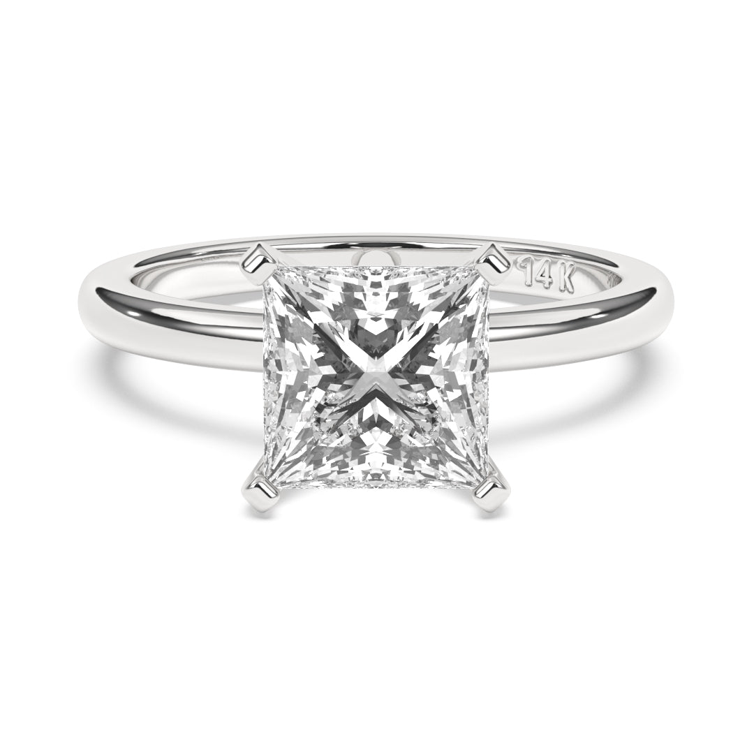1.5CTW Dazzling Princess Shape Center Solitaire Natural Diamond Ring Set on 14K GOLD