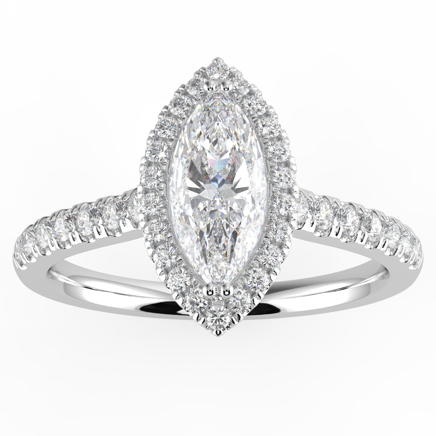 Natural Diamond Slim Shank with Halo Ring with 0.70ctw Marquise Shape Center & 0.30 Round Side Stones Set on 14K GOLD