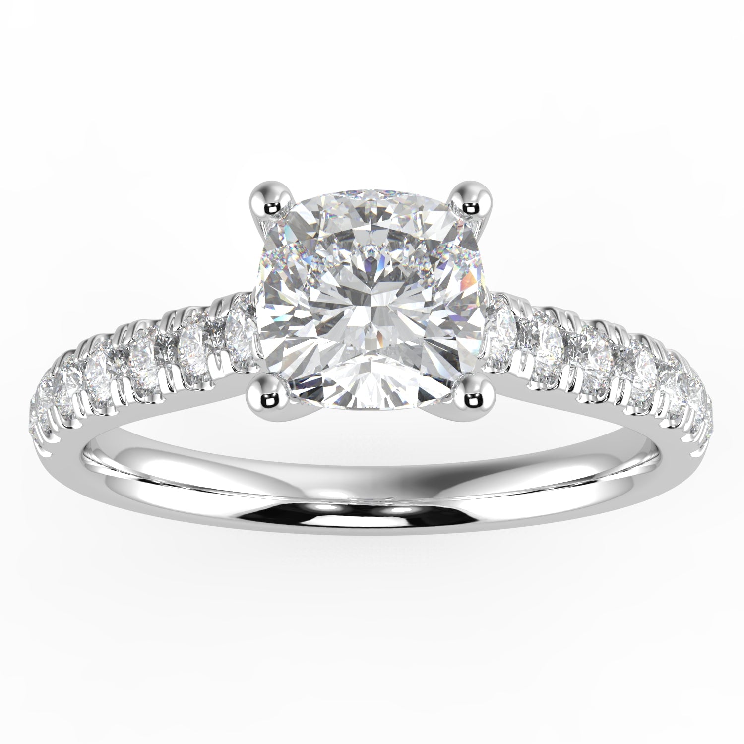 Natural Diamond Slim Shank Ring with 0.70ctw Cushion Shape Center & 0.30 Round Side Stones Set on 14K GOLD