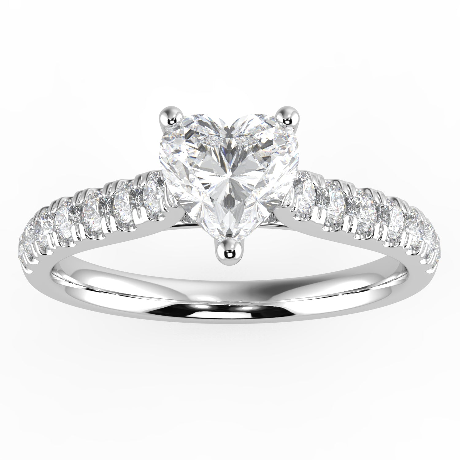 Natural Diamond Slim Shank Ring with 0.70ctw Heart Shape Center & 0.30 Round Side Stones Set on 14K GOLD