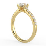 Natural Diamond Slim Shank Ring with 0.70ctw Pear Shape Center & 0.30 Round Side Stones Set on 14K GOLD