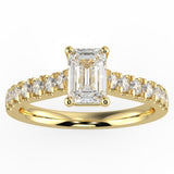 Natural Diamond Slim Shank Ring with 0.70ctw Emerald Shape Center & 0.30 Round Side Stones Set on 14K GOLD