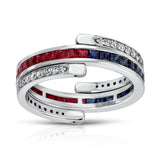 VARSHA VINTAGE PATRIOT BAND WITH 18 SAPPHIRE 0.78CTS & 18 RUBY 0.72 CTS & 38 RD DIA 0.30 CTS SET ON 14KYG 3.69 GR