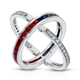 VARSHA VINTAGE PATRIOT BAND WITH 18 SAPPHIRE 0.78CTS & 18 RUBY 0.72 CTS & 38 RD DIA 0.30 CTS SET ON 14KYG 3.69 GR