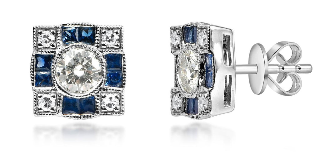 VINTAGE COLLECTION 2 DIA 0.55CTS & 8 DIA 0.12 SIDE DIA & 16 SAPPHIRE 0.56CTS , SET ON 2.85G 14KWG