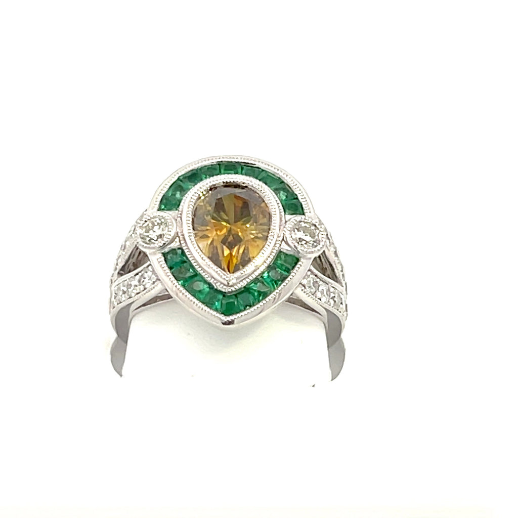 Vintage Collection 1.84 PE center DIA & Emerald / Diamonds sides Platinum Ring