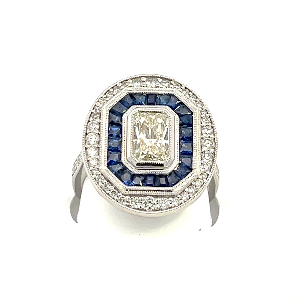 Vintage Collection 1.20 RA center DIA & Sapphire / Diamonds sides Platinum Ring