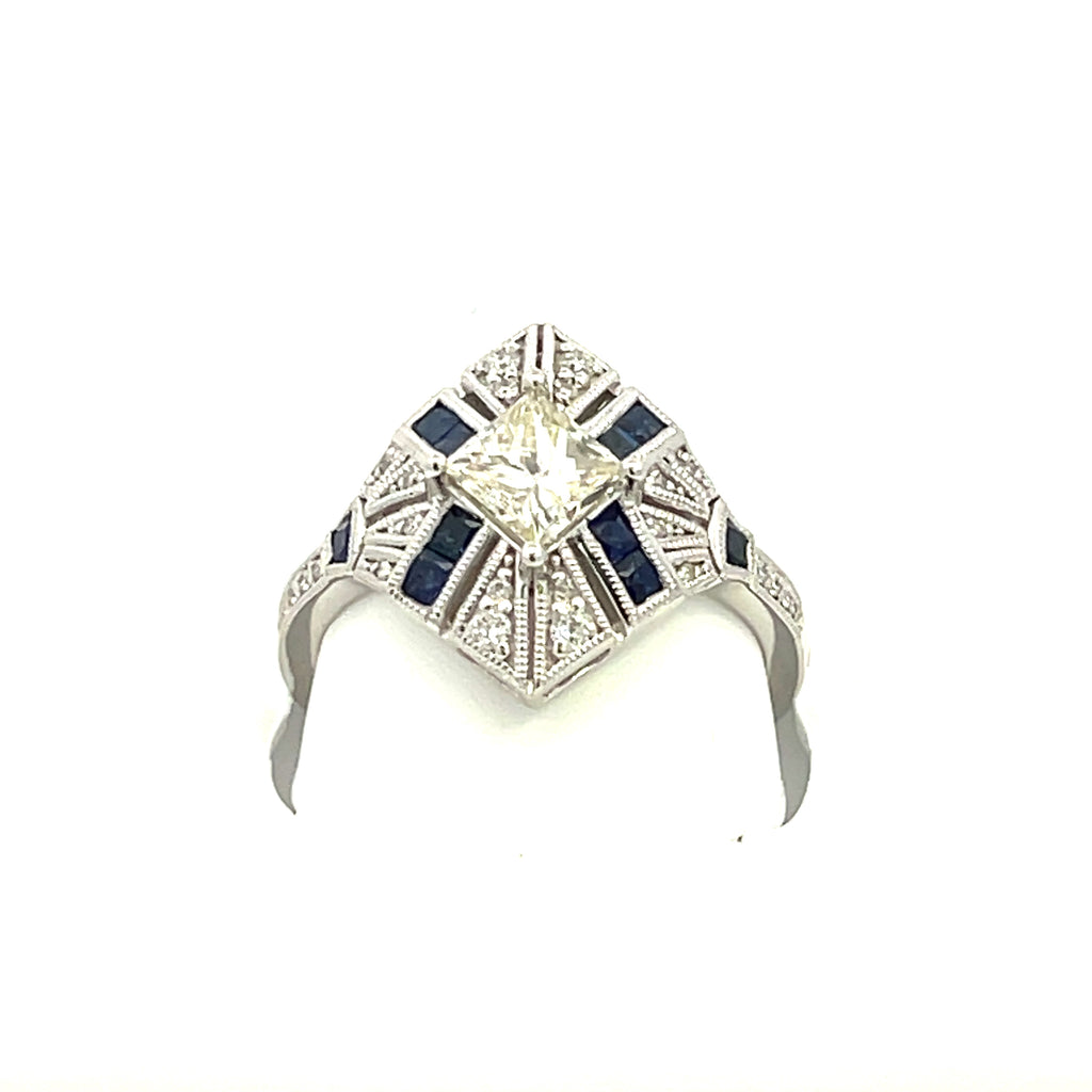 Vintage Collection 0.74 PR center DIA & Sapphire / Diamonds sides Platinum Ring