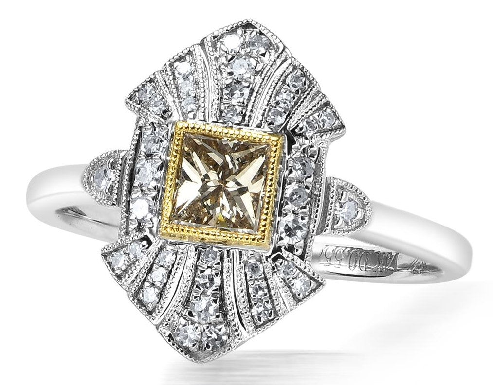 Vintage Collection 0.55CTW with 0.38 PR Center & 38 DIA Sides 0.17CTS Set On 2.56GR 14K Two Tone Ring