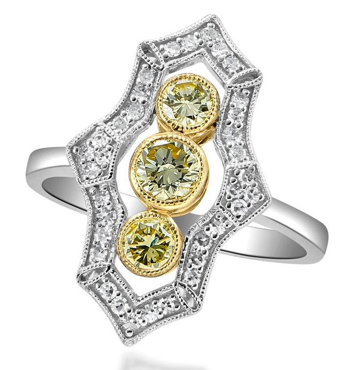 VINTAGE COLLECTION 0.65 CTW / 3 PCS CNTR RD 0.45CTS & 34 PCS 0.20CTS DIA RD SIDE STONES SET ON 3.61GR 14K TWO TONE GOLD RING
