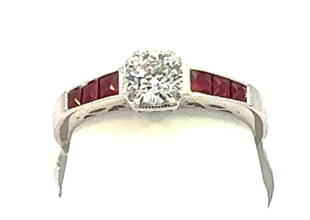 Vintage Collection 0.50 CTW / 0.50 CTR RD & 6 PCS Ruby 0.56CTS Set On 2.16GR 14KWG Ring
