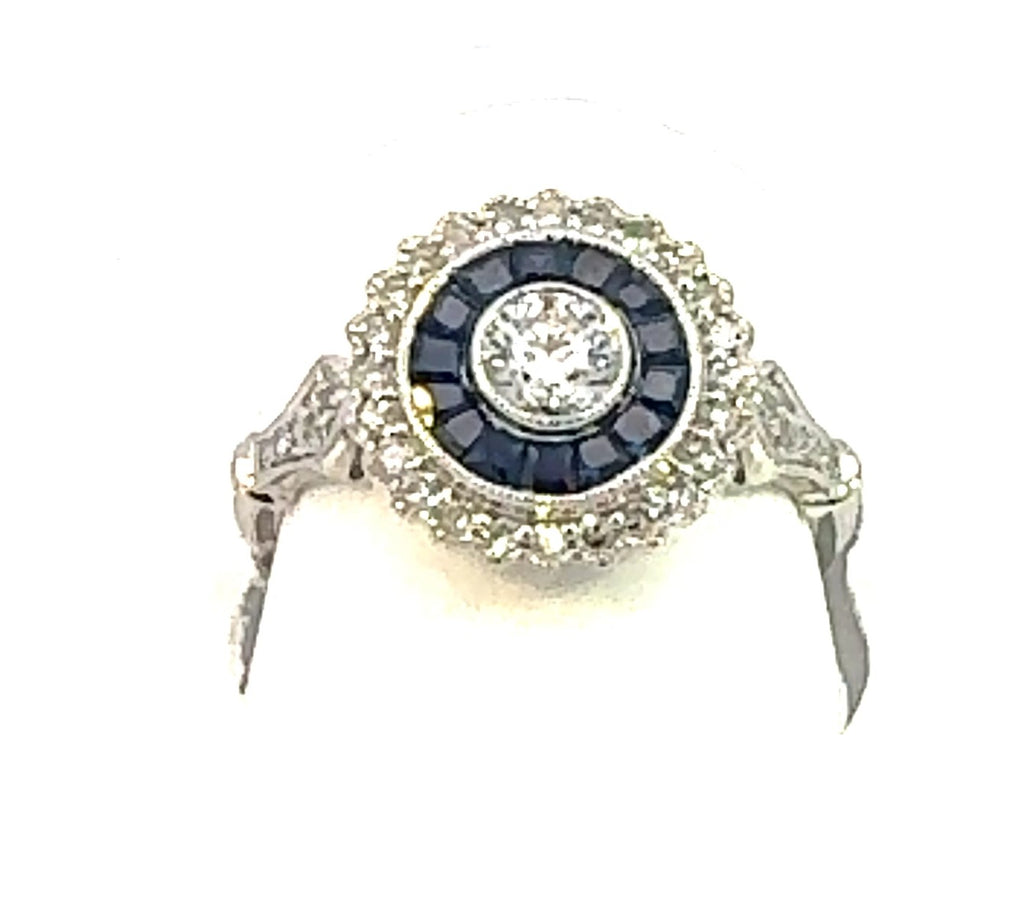 Vintage Collection 0.57 CTW / 0.31CTS RD CNTR & 36 PCS RD Side Stones & 14 Pcs Sapphire 0.61 CTS Set On 2.59GR 14KWG Ring