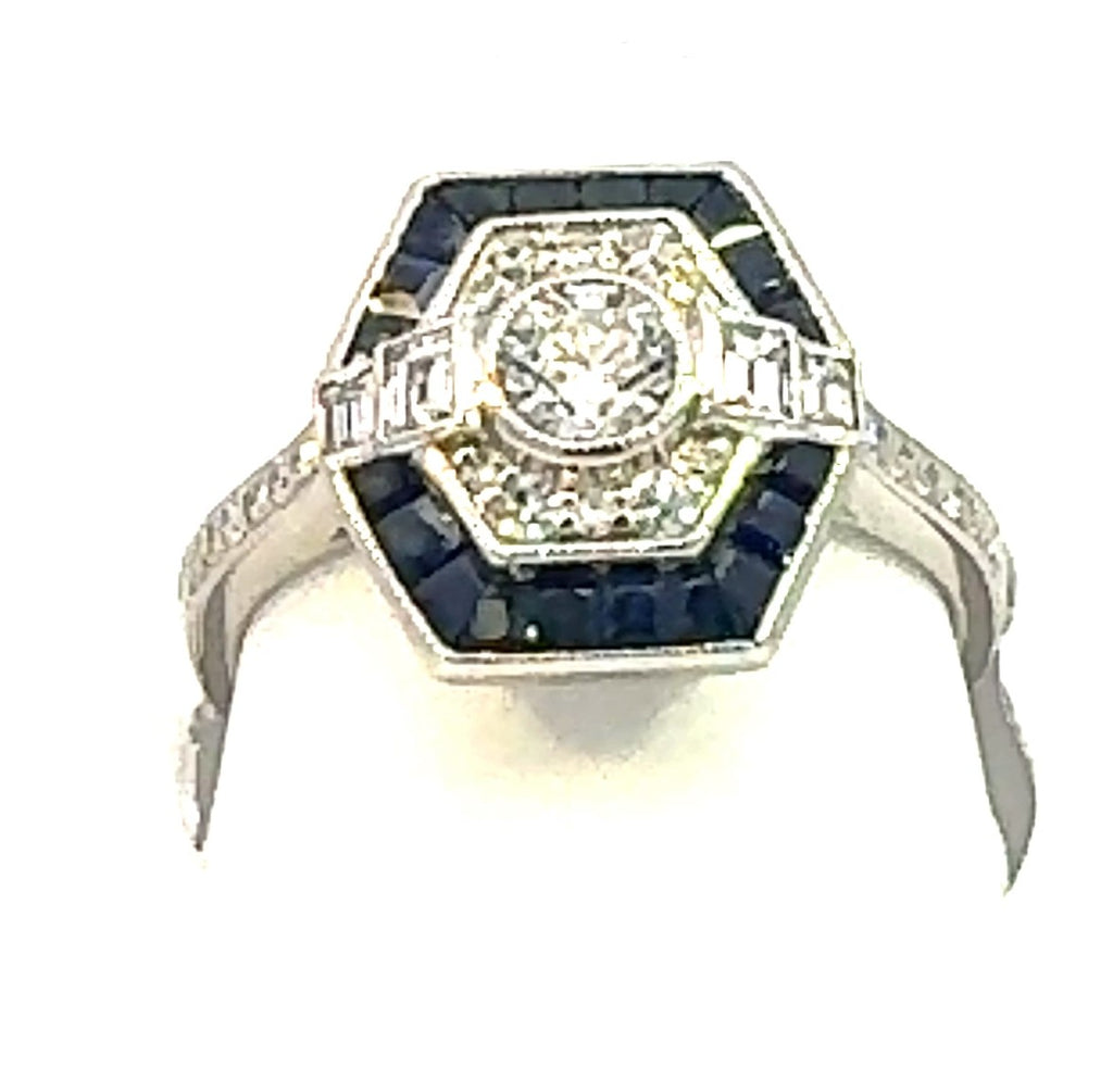 VINTAGE COLLECTION  0.62 CTW / 0.30 CTR  ROUND & 0.34CTS DIA  RD SIDE STONES & 20  SAPPHIRE 0.83CTS SET  ON 3.27GR 14KWG  RING