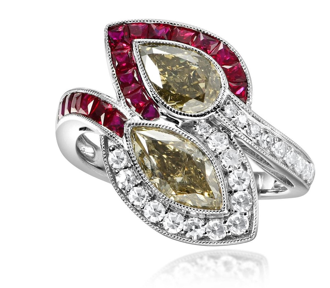 VINTAGE COLLECTION 2 DIA 2.03 CTS & 22 DIA 0.35CTS & 18 RUBY 0..77CTS SET ON 3.84G 14KWG