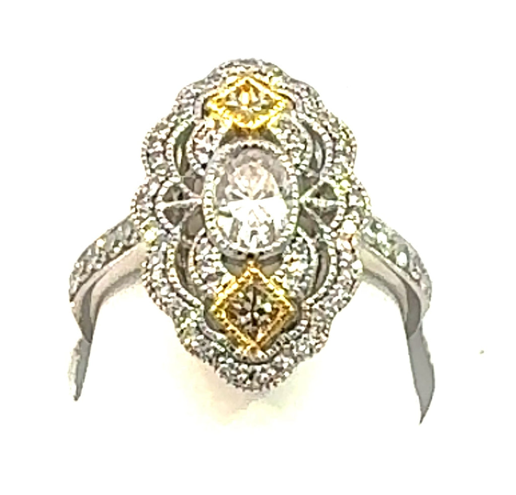 VINTAGE COLLECTION 1.10CTW / 3 PCS 0.75 CNTR & 99 SIDES 0.35CTS SIDES SET ON 3.64GR 14K TWO TONE GOLD RING