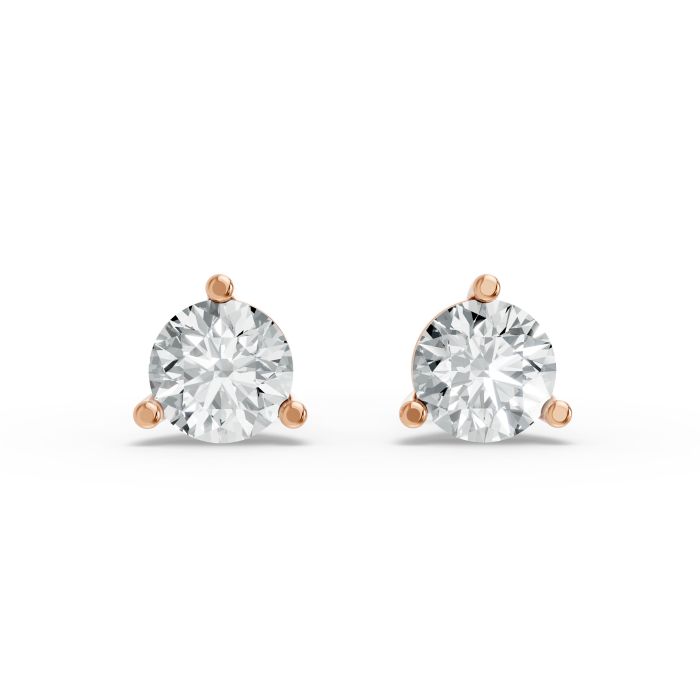 2CTW Round Shape Lab Grown Diamond 3-prong Push-Back Studs in Rhodium / Gold Plated 925 Rose Gold Plated