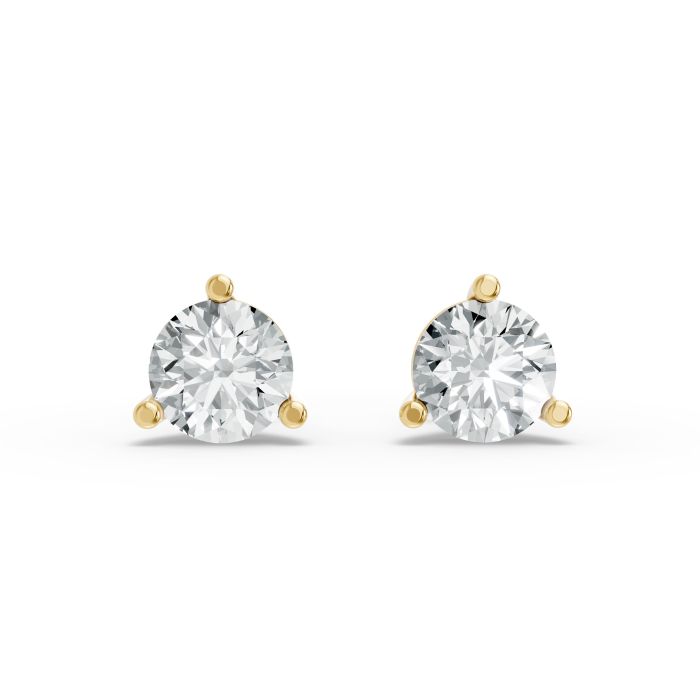 2CTW Round Shape Lab Grown Diamond 3-prong Push-Back Studs in Rhodium / Gold Plated 925 Rose Gold Plated