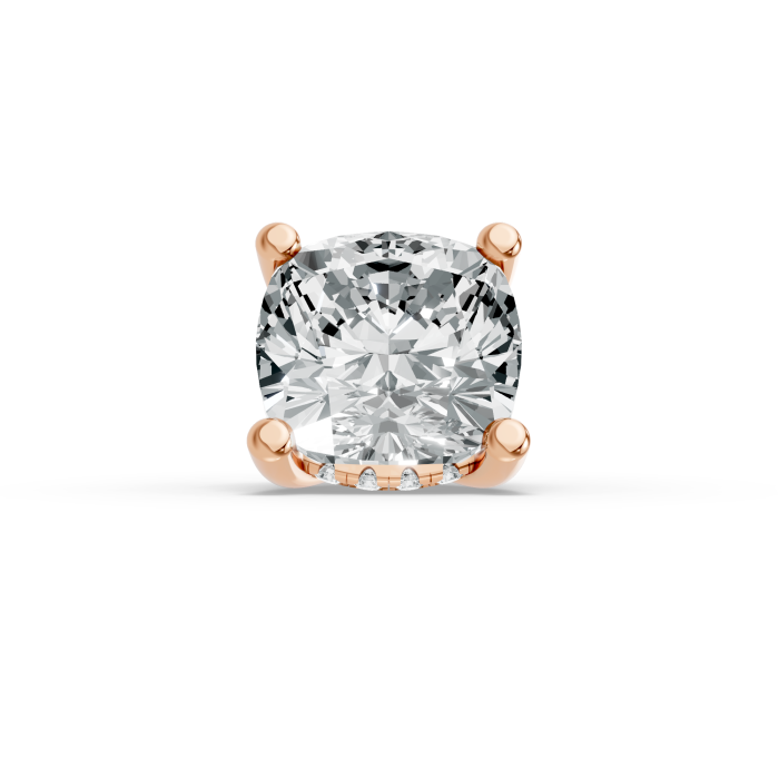 0.51CT Cushion Shape Lab Grown Diamond Hidden Halo Head with 12 Round Shape Side Stones in 10KT White Gold