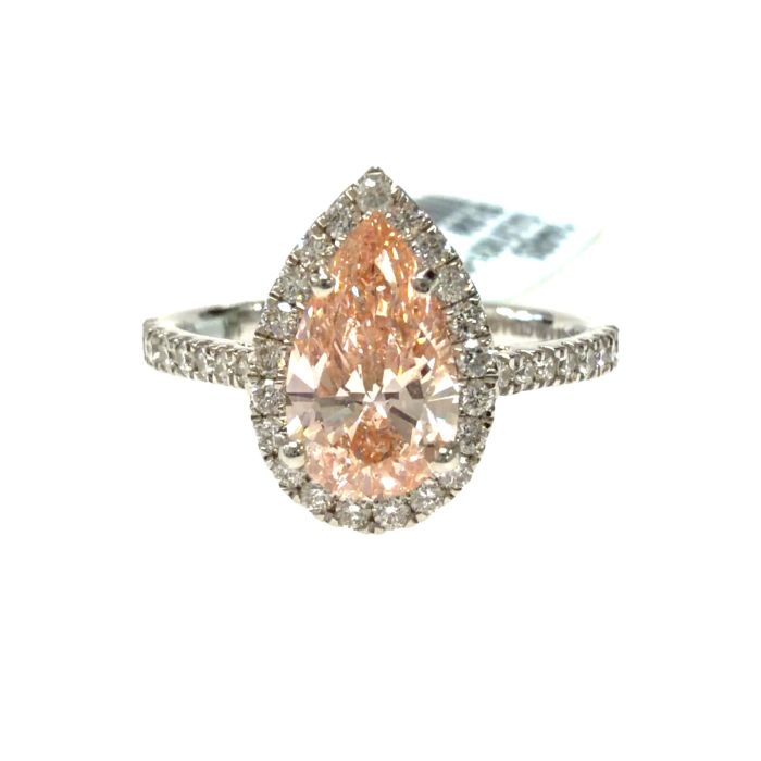 14k WG Lab Grown Diamond  Rings  Pear 1.15CT Round Brilliant   37D- 0.52CTW 1.67CTW/  2.96GR