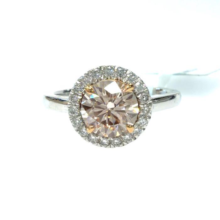 Platinum Lab Grown Diamond Ring Pink Round 1.15CT Round 19D- 0.19CTW 20D -1.34CTW  5.46GR