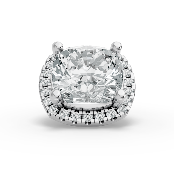0.51CT Cushion Shape Lab Grown Diamond Top Halo Head with 20 Round Shape Side Stones in 10KT White Gold