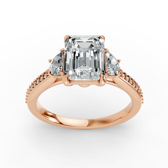 Emerald Shape Diamond Bridal Ring in Gold