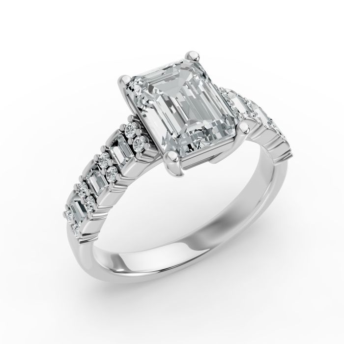 Emerald Shape Diamond Bridal Ring in Gold