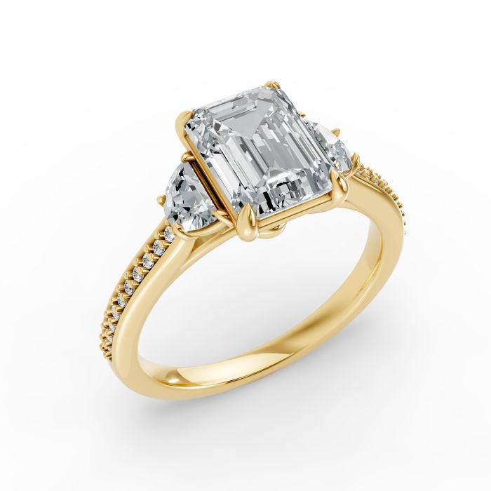 Emerald Shape Diamond Bridal Ring in Gold