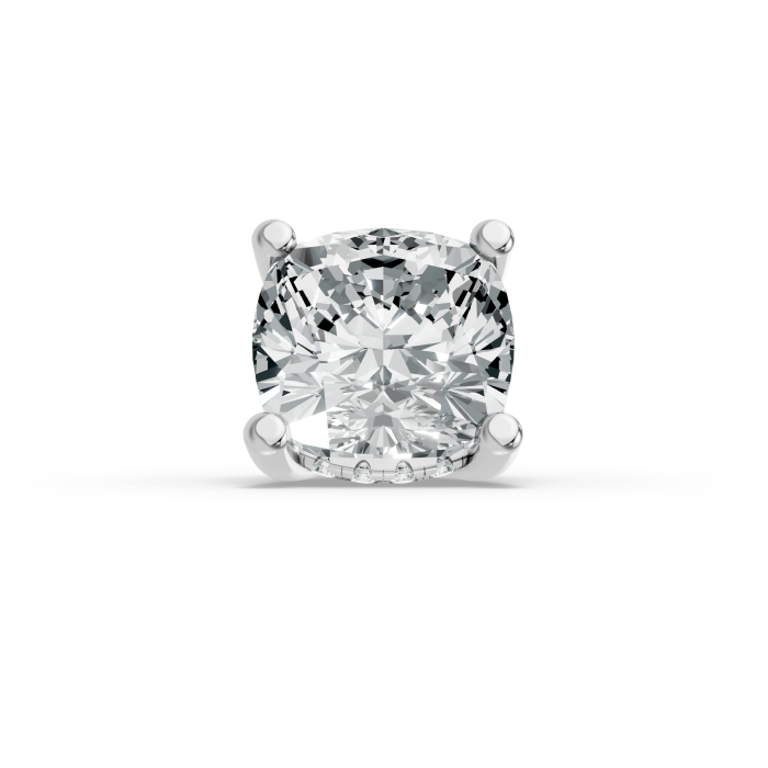 0.51CT Cushion Shape Lab Grown Diamond Hidden Halo Head with 12 Round Shape Side Stones in 10KT White Gold