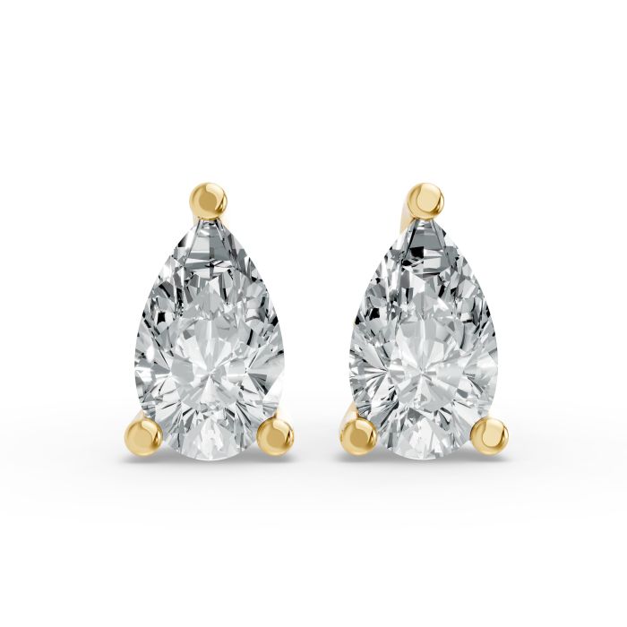 2CTW Pear Shape Lab Grown Diamond 3-prong Push-Back Studs in Rhodium / Gold Plated 925 Rose Gold Plated