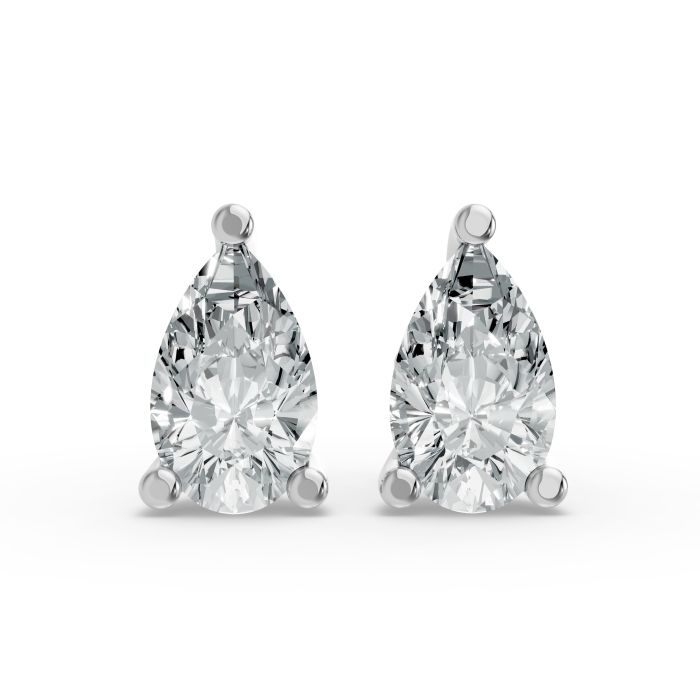 2CTW Pear Shape Lab Grown Diamond 3-prong Push-Back Studs in Rhodium / Gold Plated 925 Rose Gold Plated