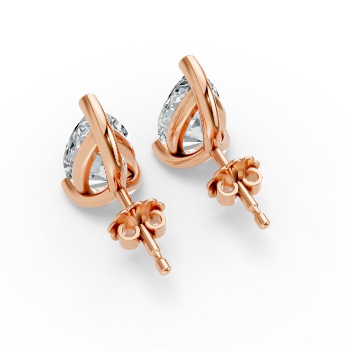 2CTW Pear Shape Lab Grown Diamond 3-prong Push-Back Studs in Rhodium / Gold Plated 925 Rose Gold Plated