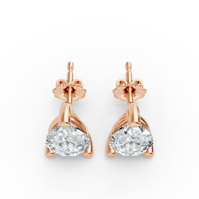 2CTW Pear Shape Lab Grown Diamond 3-prong Push-Back Studs in Rhodium / Gold Plated 925 Rose Gold Plated
