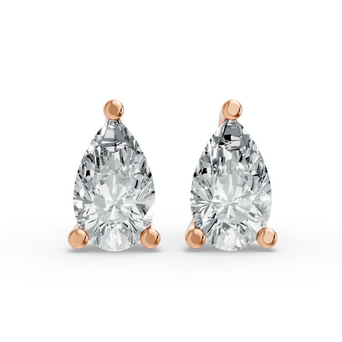 2CTW Pear Shape Lab Grown Diamond 3-prong Push-Back Studs in Rhodium / Gold Plated 925 Rose Gold Plated