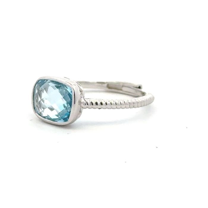 Color Candy Rings  with 2.05  Cushion Blue Topaz 0.00  Sides set on 1.49gr Silver