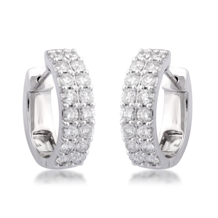 Close Outs double row Hoop Earrings  1.28ctw 32 Round Brilliant Diamond set on 6.10gr 14k WG