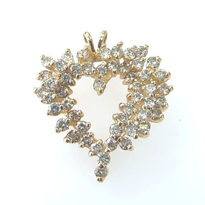 Close Outs Heart Shape Pendants  1.00ctw Round Brilliant Natural Diamond set on 2.55gr 14k YG