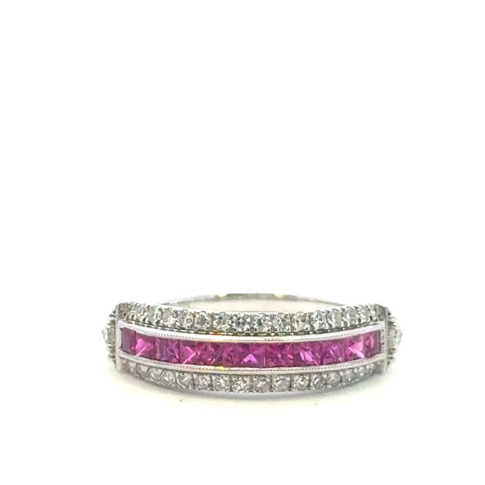 14k WG Diamond Ring Round 0.28CT Ruby Sq 11-0.66CTW 34D-0.28CTW 2.58GR