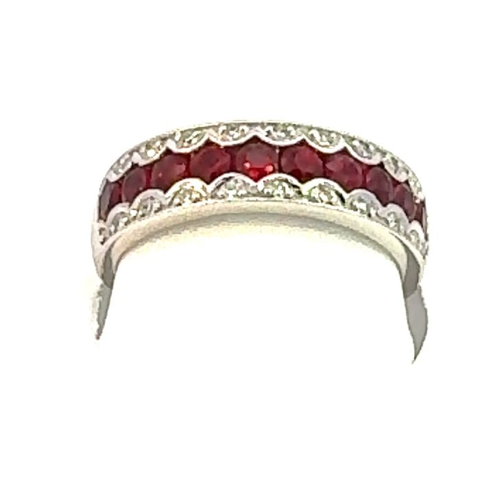 14k WG Diamond Ring Round 0.10CT Ruby Sq 10-0.98CTW 18D-0.10CTW  3.62GR