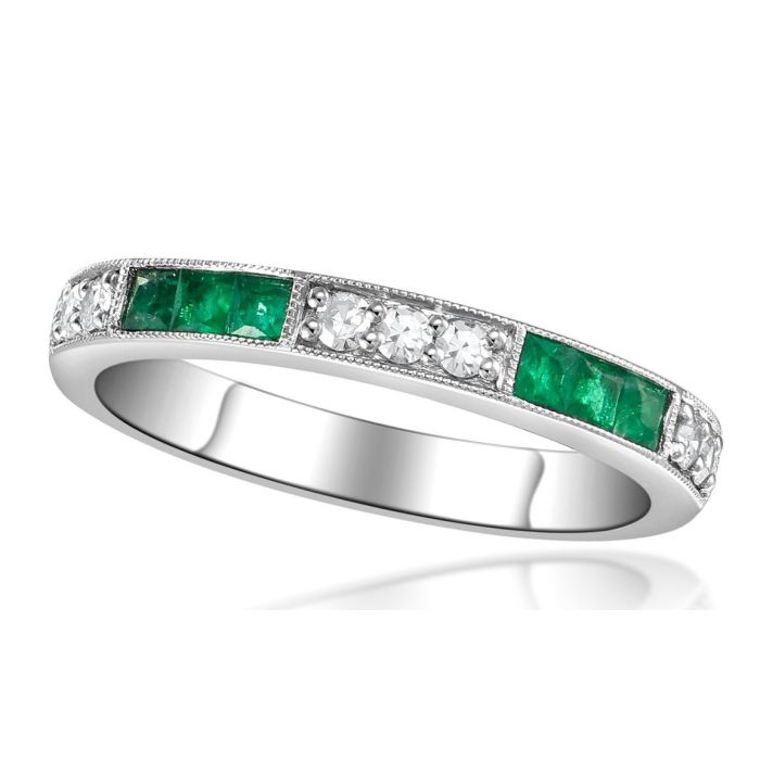 14k WG Diamond Ring 7 RD 0.14CT 6 Sq Ruby 0.34CT 2.78GR