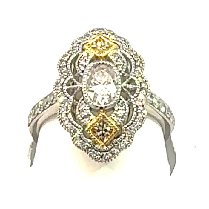 VINTAGE COLLECTION  1.10CTW / 3 PCS 0.75  CNTR & 99 SIDES  0.35CTS SIDES SET ON  3.64GR 14K TWO TONE  GOLD RING SIZE 6.75