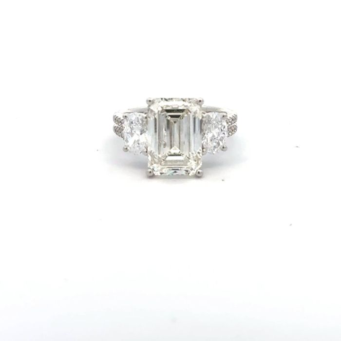 Stacey Rings  8.06   with 6.48  Emerald Cut Lab Grown Diamond 1.58  Sides set on 4.84gr 14k WG