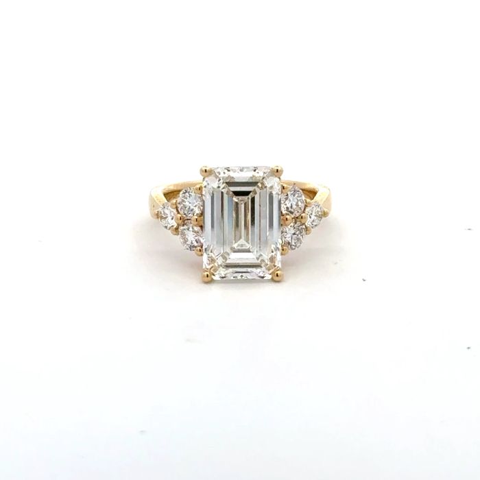 Stacey Rings  6.77   with 5.88  Emerald Cut Lab Grown Diamond 0.89  Sides set on 4.32gr 14k YG
